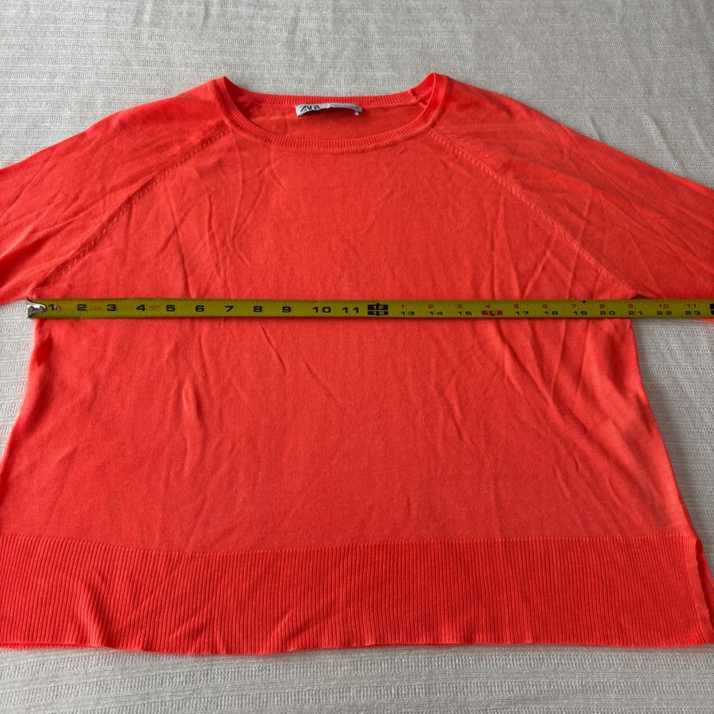Zara Women Neon Coral Orange Raglan Knit Sweater Viscose Blend Size S Pullover - Picture 7 of 9